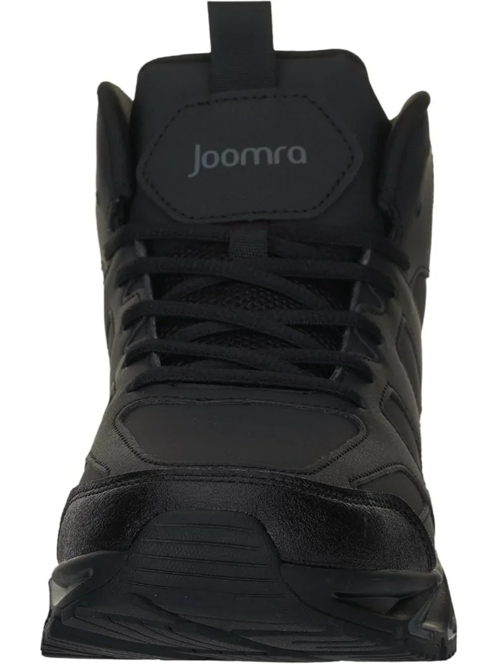 Joomra Men's All Black Rubber Leather High Top Athletic Inspired Lace Up Sneaker